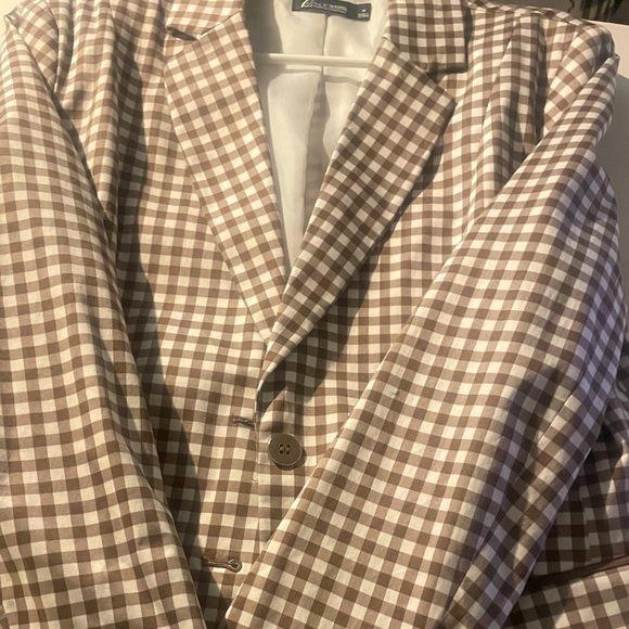 7th Avenue Suiting Plus Size 16 Brown & White Checkered Professional Blazer - Picture 2 of 8